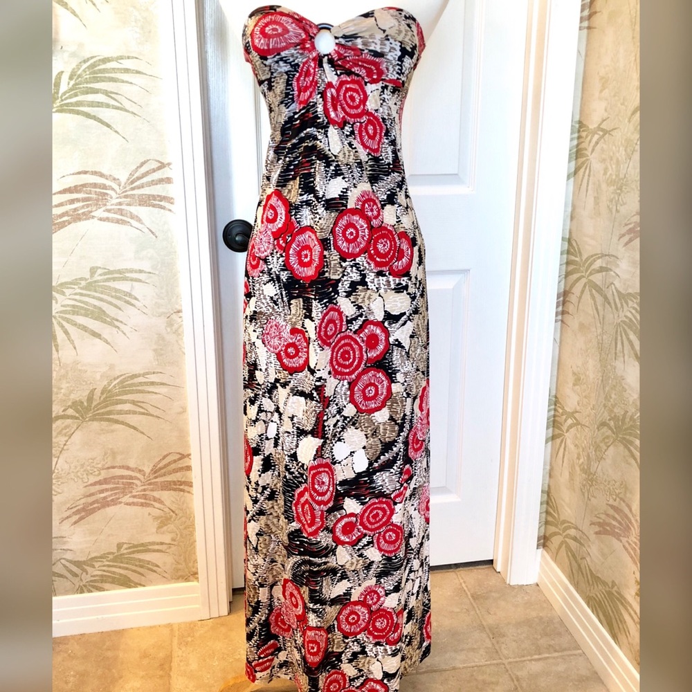 Floral strapless floor length maxi dress